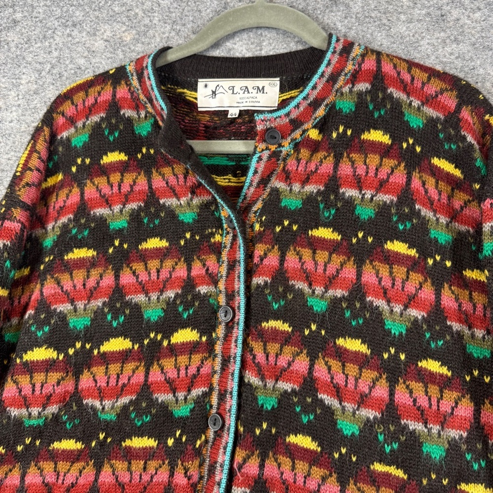 Vintage L.A.M. Alpaca Knit Cardigan Multicolor Size 44 Oversized Boho Relaxed - Picture 3 of 16